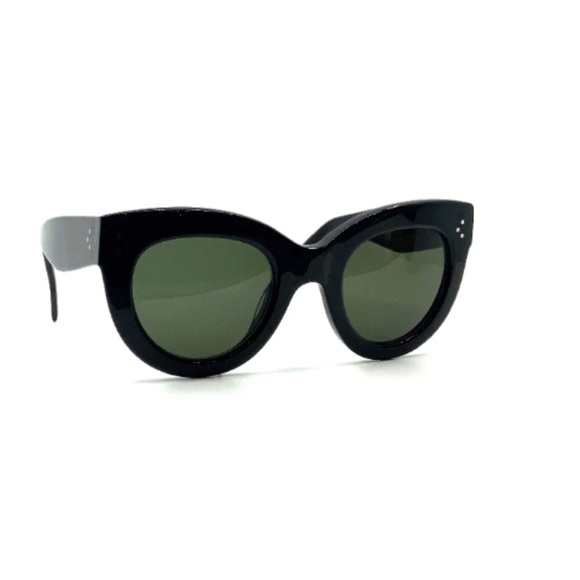 Authentic Celine (original) round cat-eye sunglasses, black frames, green lens. - Picture 3 of 9